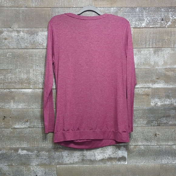 Women's V-Neck Top with Button Detail - Pink - Picture 3 of 3